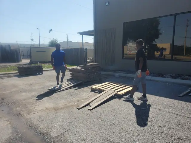 Hauling pallets in the parking lot