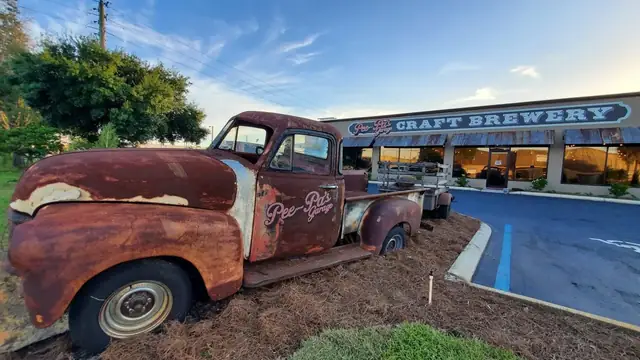 The classic truck out front of Pee-Pa's Garage