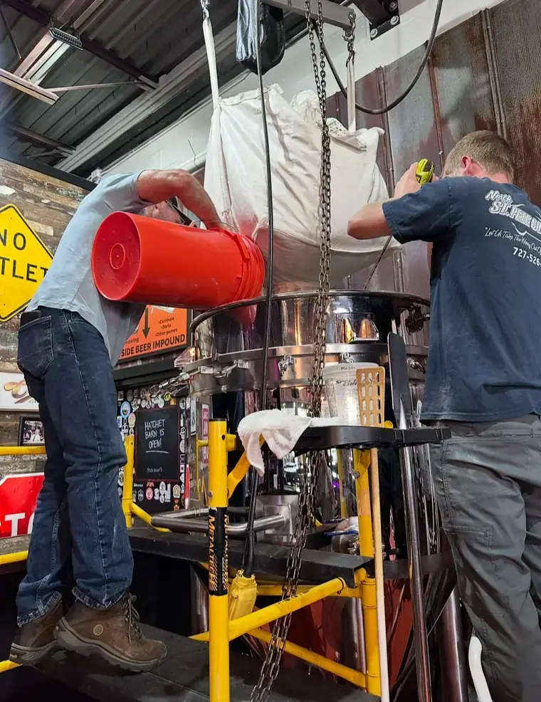 Jim and Andrew Brown brewing together at Pee-Pa's Garage